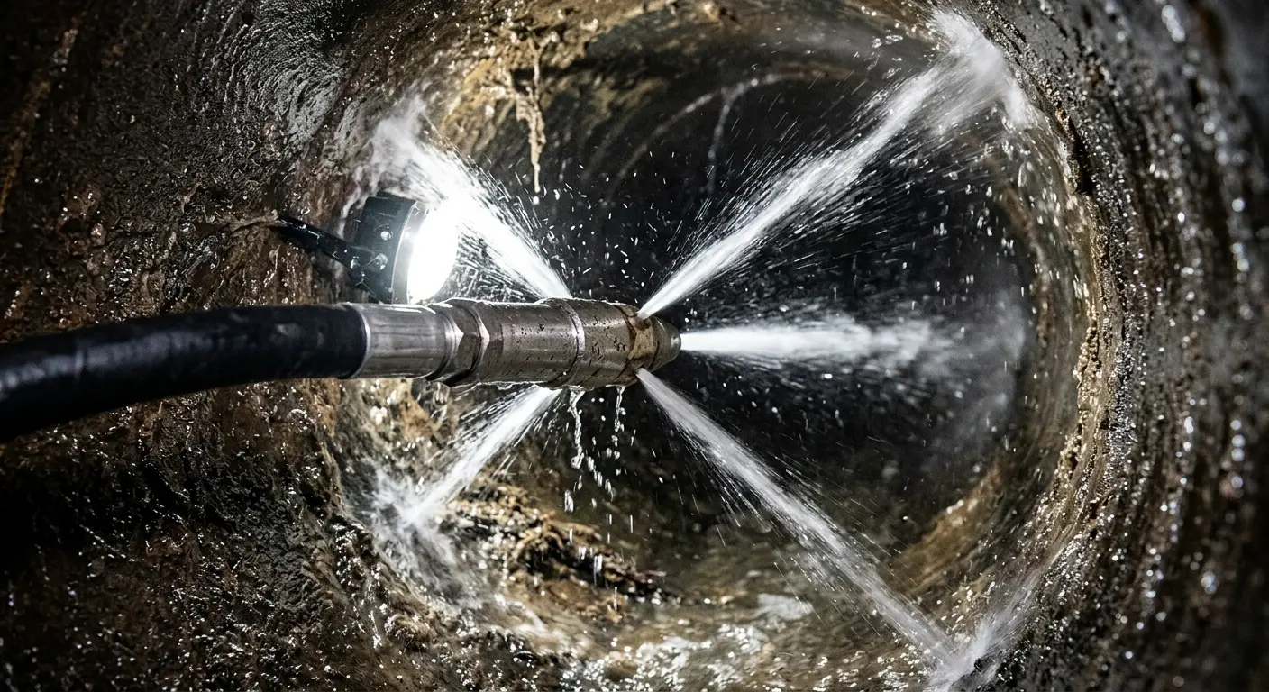 High-pressure hydro jetting nozzle cleaning sewer pipe for Trenchless Sewer Repair in Wailea